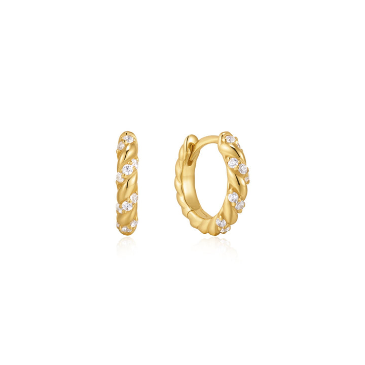 Ania Haie Gold Sparkle Twisted Huggie Hoop Earrings E075-07G