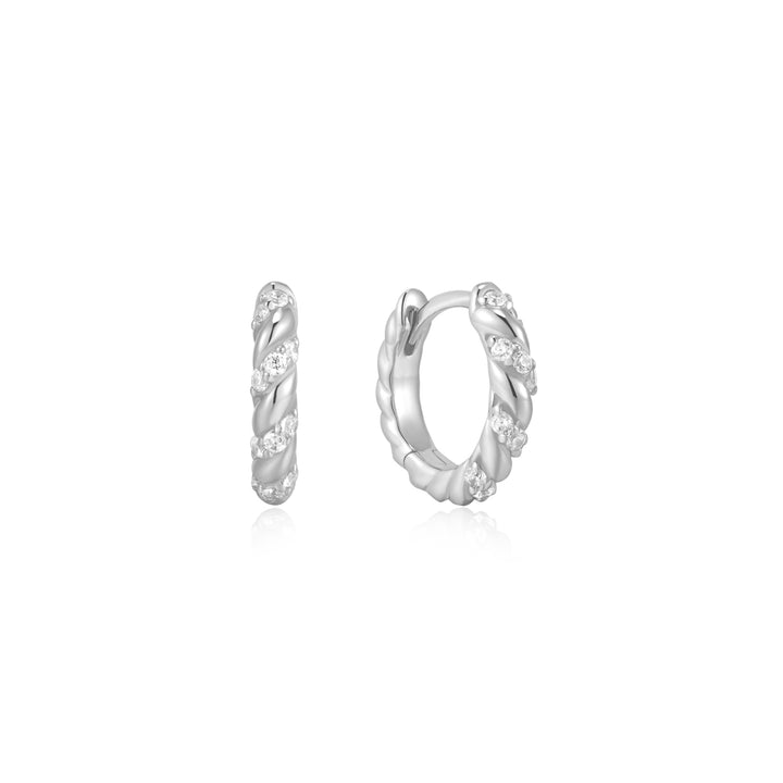 Ania Haie Silver Sparkle Twisted Huggie Hoop Earrings E075-07H