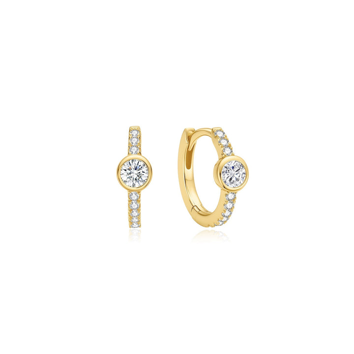 Ania Haie Gold Pave Row & Bezel-Set Huggie Hoop Earrings E075-08G