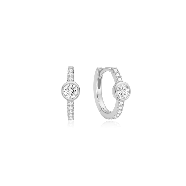 Ania Haie Silver Pave Row & Bezel-Set Huggie Hoop Earrings E075-08H
