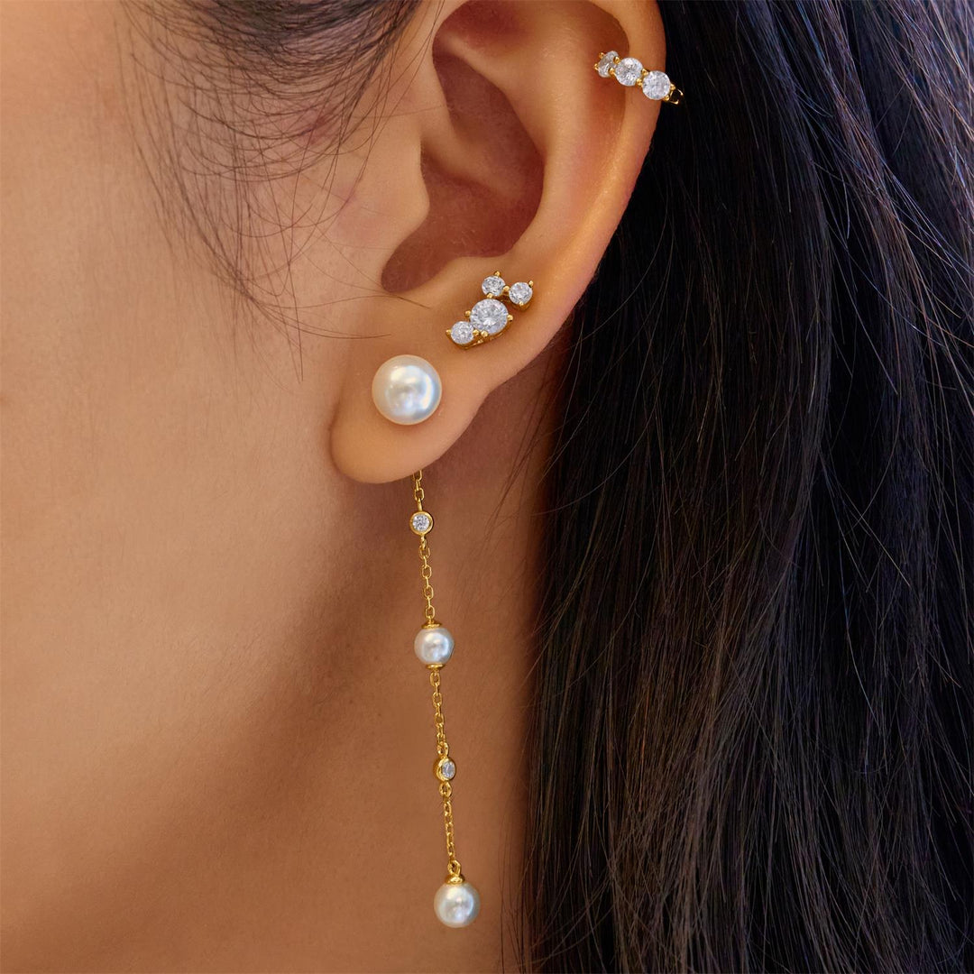 Ania Haie Gold Cascade Shell Pearl Station Drop Stud Earrings E075-12G