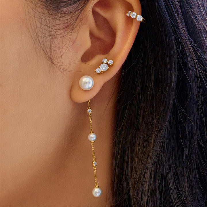 Ania Haie Gold Cascade Shell Pearl Station Drop Stud Earrings E075-12G
