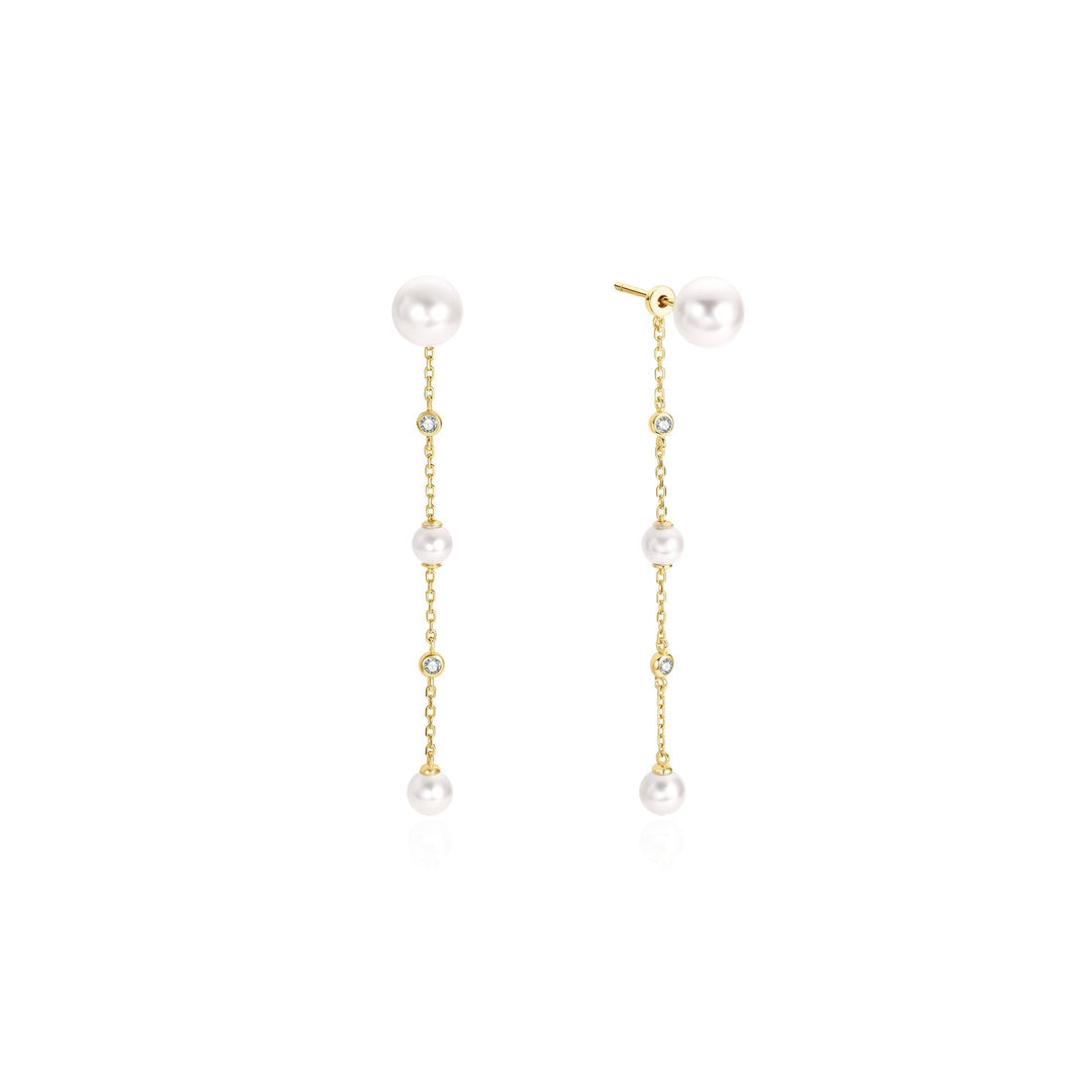 Ania Haie Gold Cascade Shell Pearl Station Drop Stud Earrings E075-12G