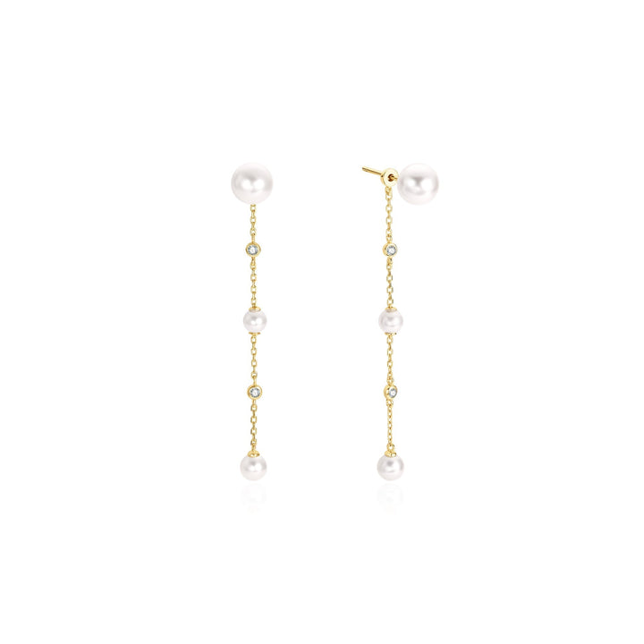 Ania Haie Gold Cascade Shell Pearl Station Drop Stud Earrings E075-12G