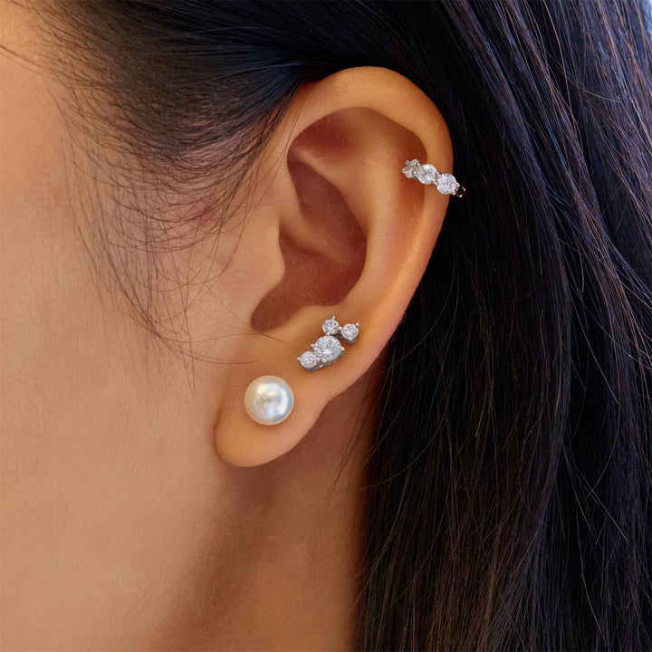 Ania Haie Silver Cascade Shell Pearl Station Drop Stud Earrings E075-12H