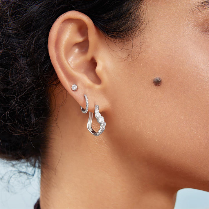 Ania Haie Silver Sparkling Tide Huggie Hoop Earrings E075-13H