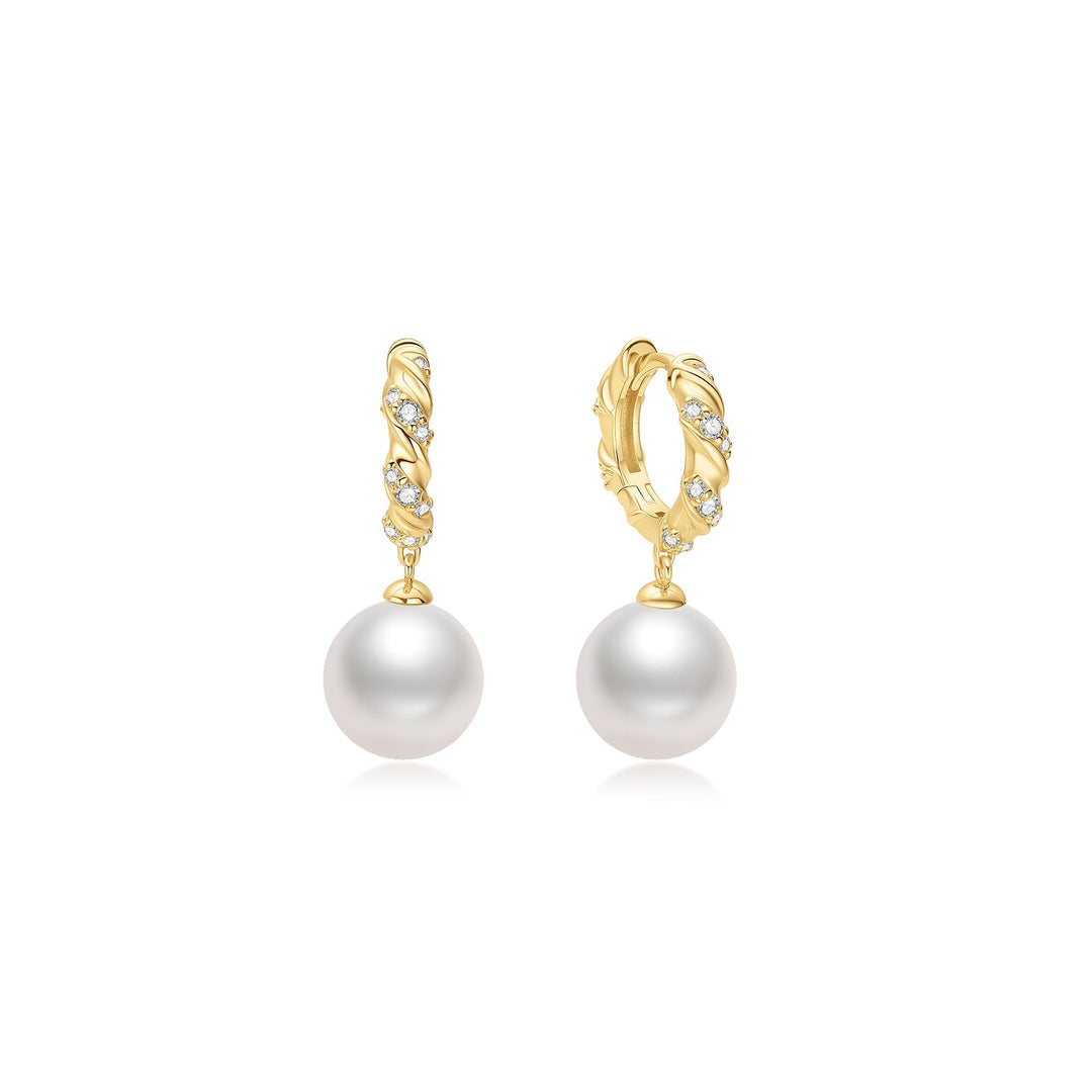 Ania Haie Gold Shell Pearl Dangling Twisted Huggie Hoop Earrings E075-14G