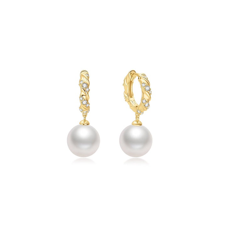 Ania Haie Gold Shell Pearl Dangling Twisted Huggie Hoop Earrings E075-14G