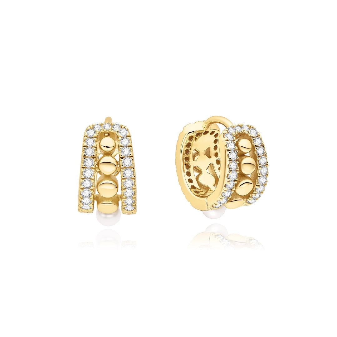 Ania Haie Gold Sparkling Shell Pearl Row Huggie Hoop Earrings E075-15G