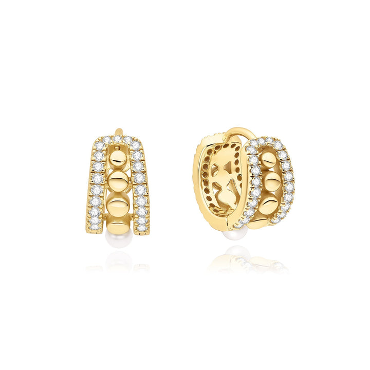 Ania Haie Gold Sparkling Shell Pearl Row Huggie Hoop Earrings E075-15G