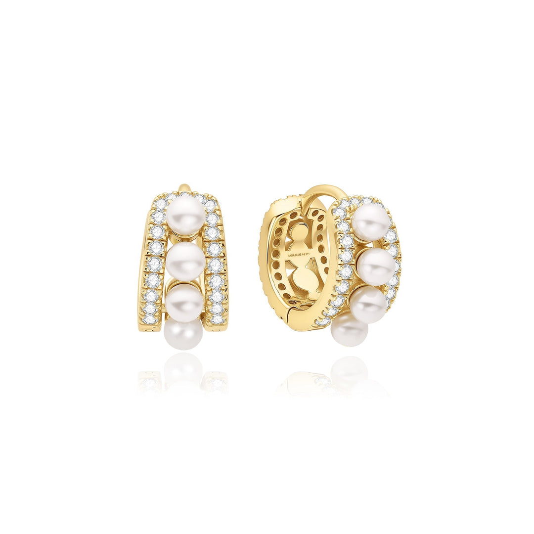 Ania Haie Gold Sparkling Shell Pearl Row Huggie Hoop Earrings E075-15G