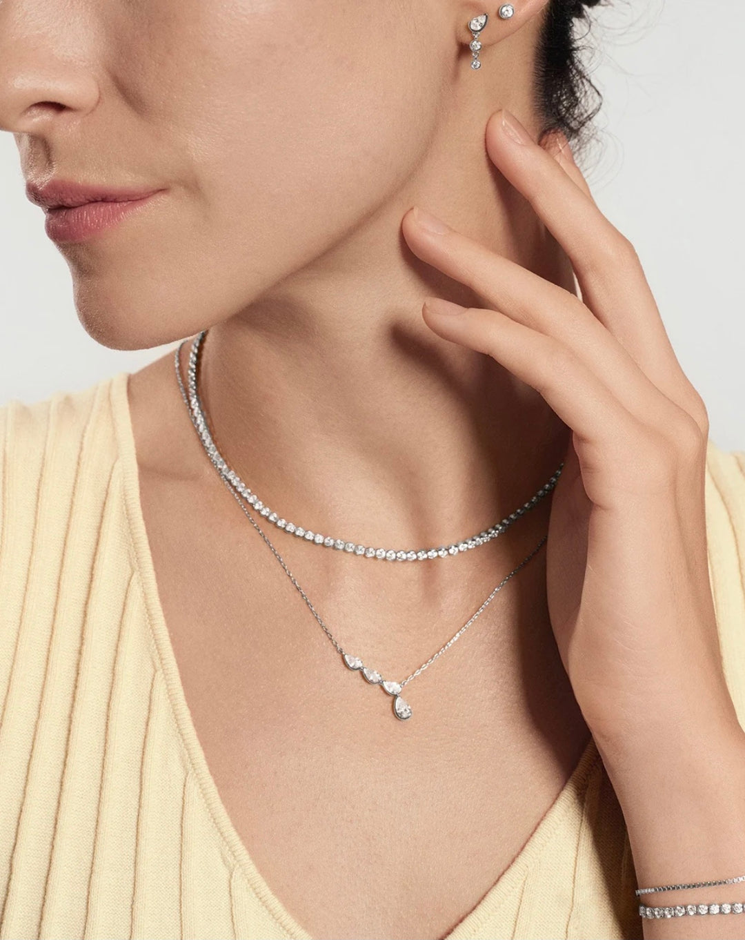 Ania Haie Silver Half-Bezel Angled & Dangle Teardrop Necklace N076-06H