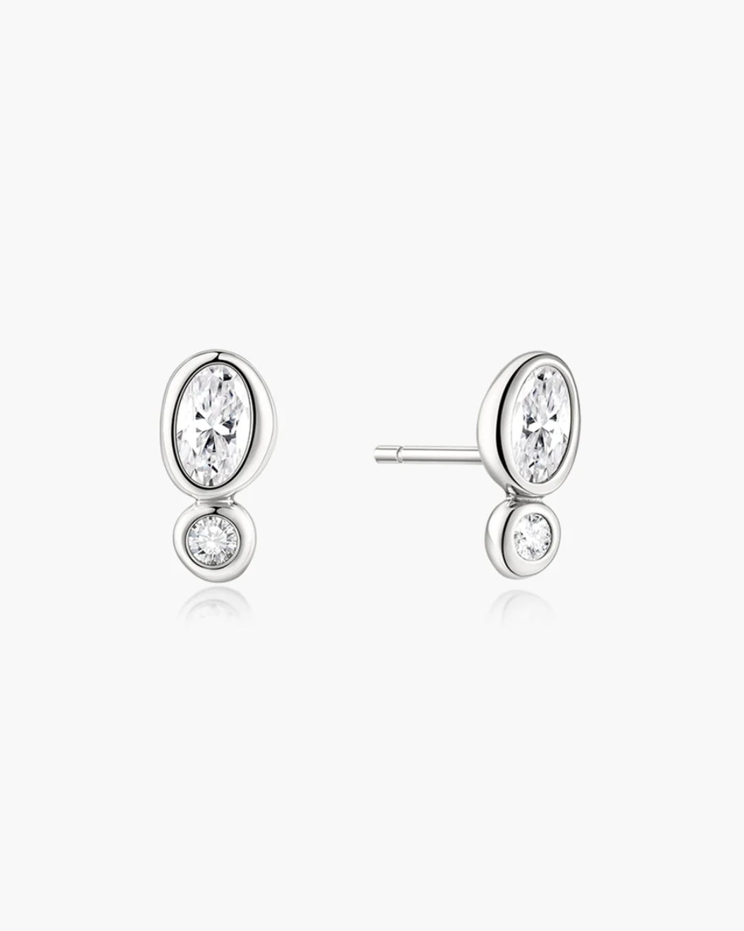 Ania Haie Silver Bezel Organic Pebble & Round Stud Earrings E076-05H