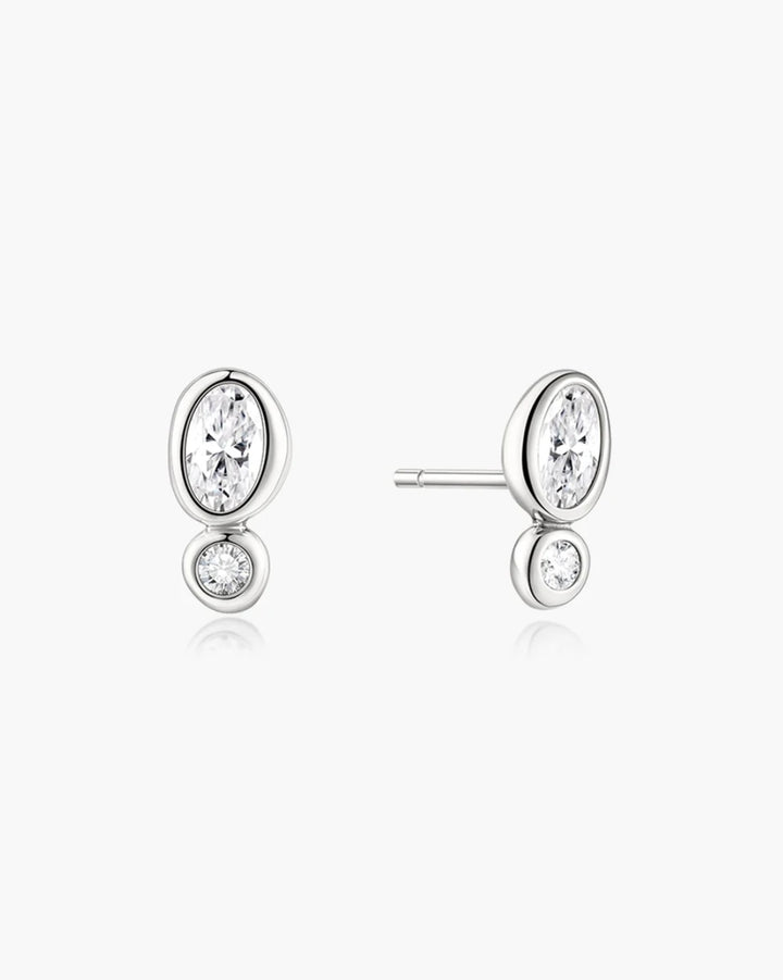 Ania Haie Silver Bezel Organic Pebble & Round Stud Earrings E076-05H