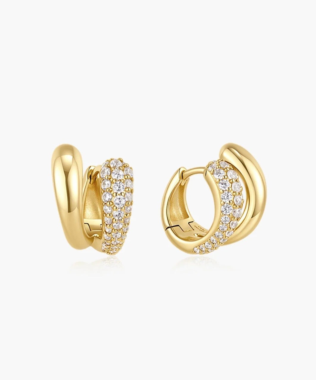 ANIA HAIE Gold Spiral Half Pavé & Polish Huggie Hoop Earrings E078-12G