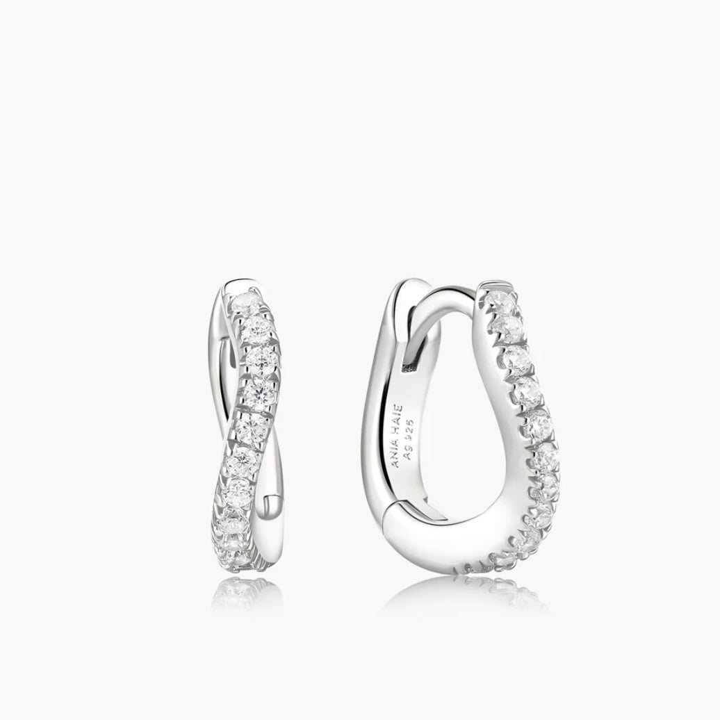 Ania Haie Silver Slim Pave Wave Huggie Hoop Earrings E079-08H