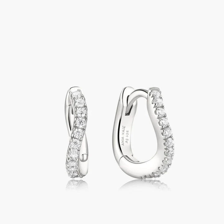 Ania Haie Silver Slim Pave Wave Huggie Hoop Earrings E079-08H
