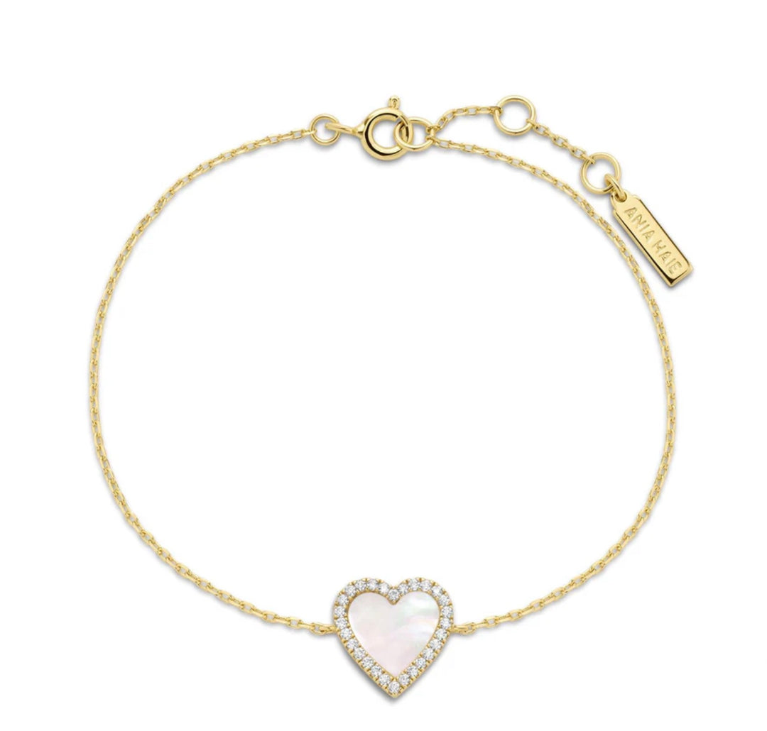 Ania Haie Gold Mother of Pearl Halo Heart Bracelet B071-05G
