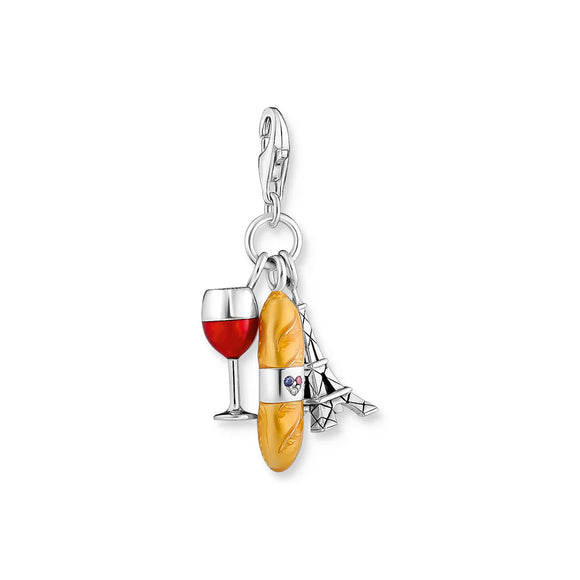 THOMAS SABO Charm Pendant with Red Wine Glass, Eiffel Tower & Baguette CC2078