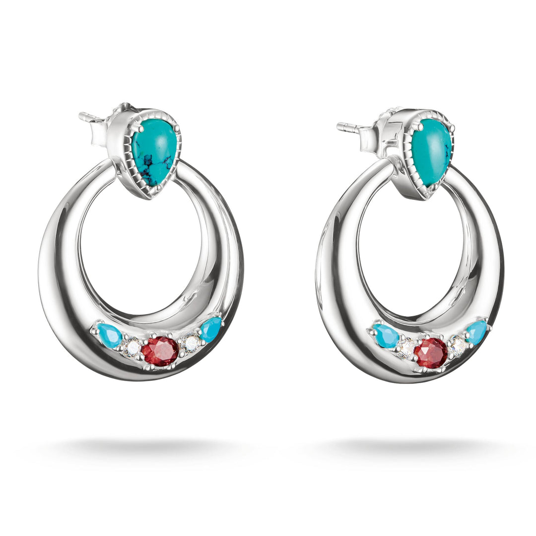THOMAS SABO Half-Hoop Earrings with Turquoise, White & Red Stones TH2335
