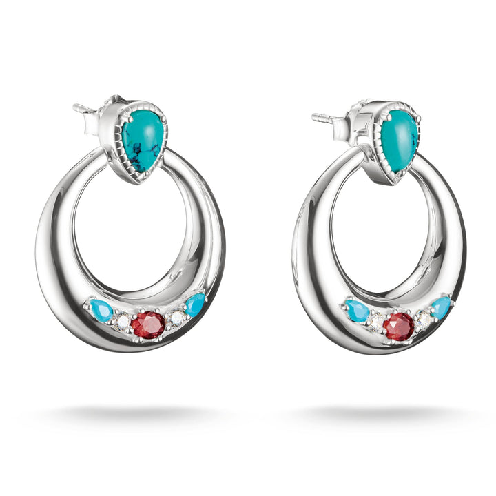THOMAS SABO Half-Hoop Earrings with Turquoise, White & Red Stones TH2335
