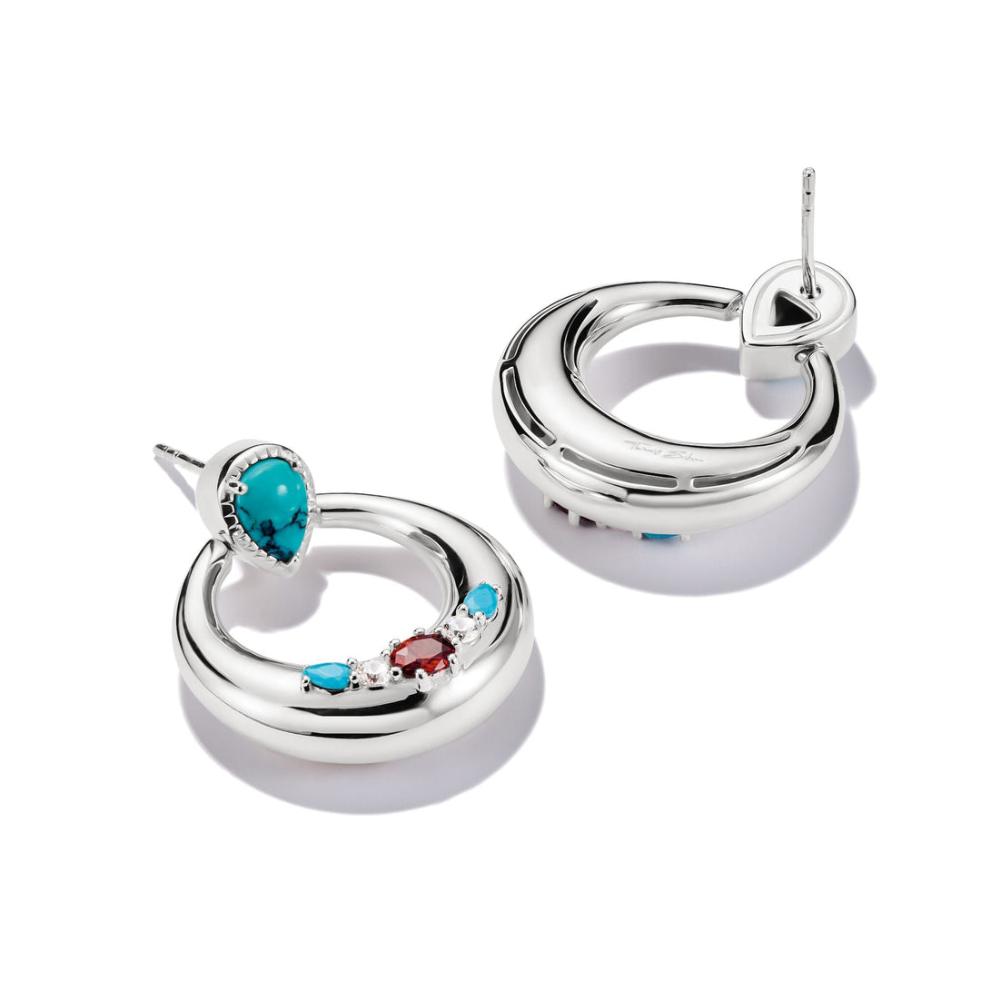 THOMAS SABO Half-Hoop Earrings with Turquoise, White & Red Stones TH2335