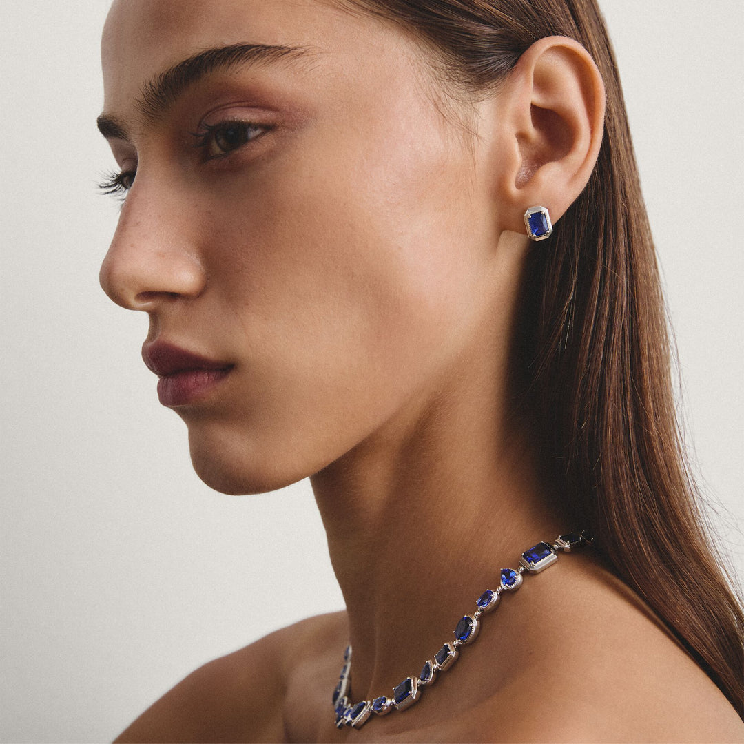 THOMAS SABO Ear Studs with Nanocrystal in Octagon Cut TH2353BLU