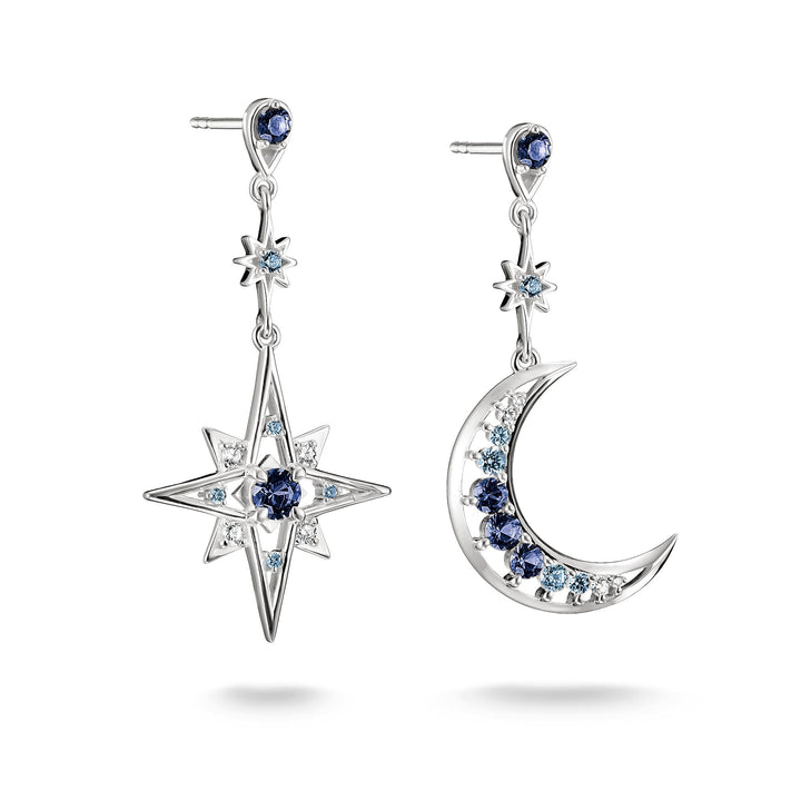 Thomas Sabo Earrings moon and star with blue stonesTH2379BLU