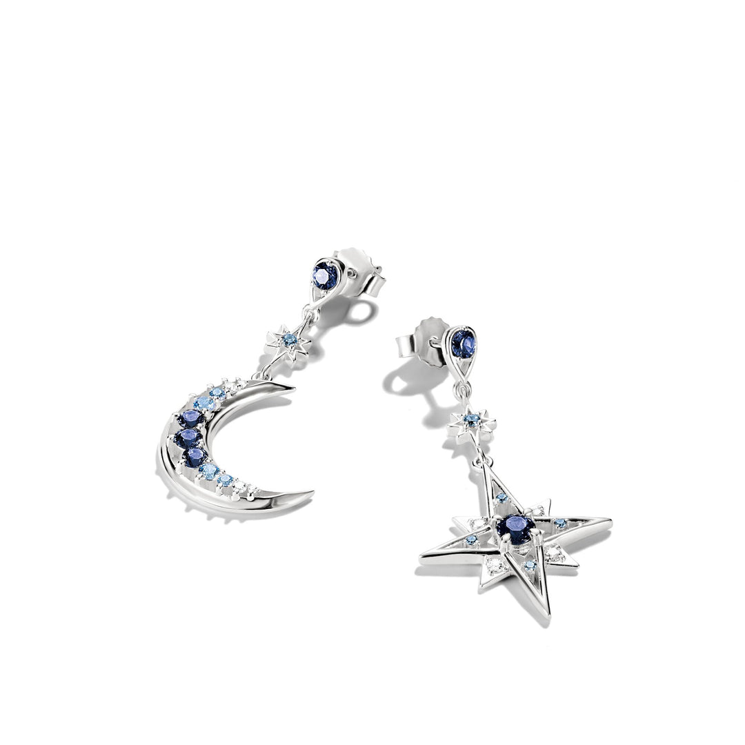 Thomas Sabo Earrings moon and star with blue stonesTH2379BLU