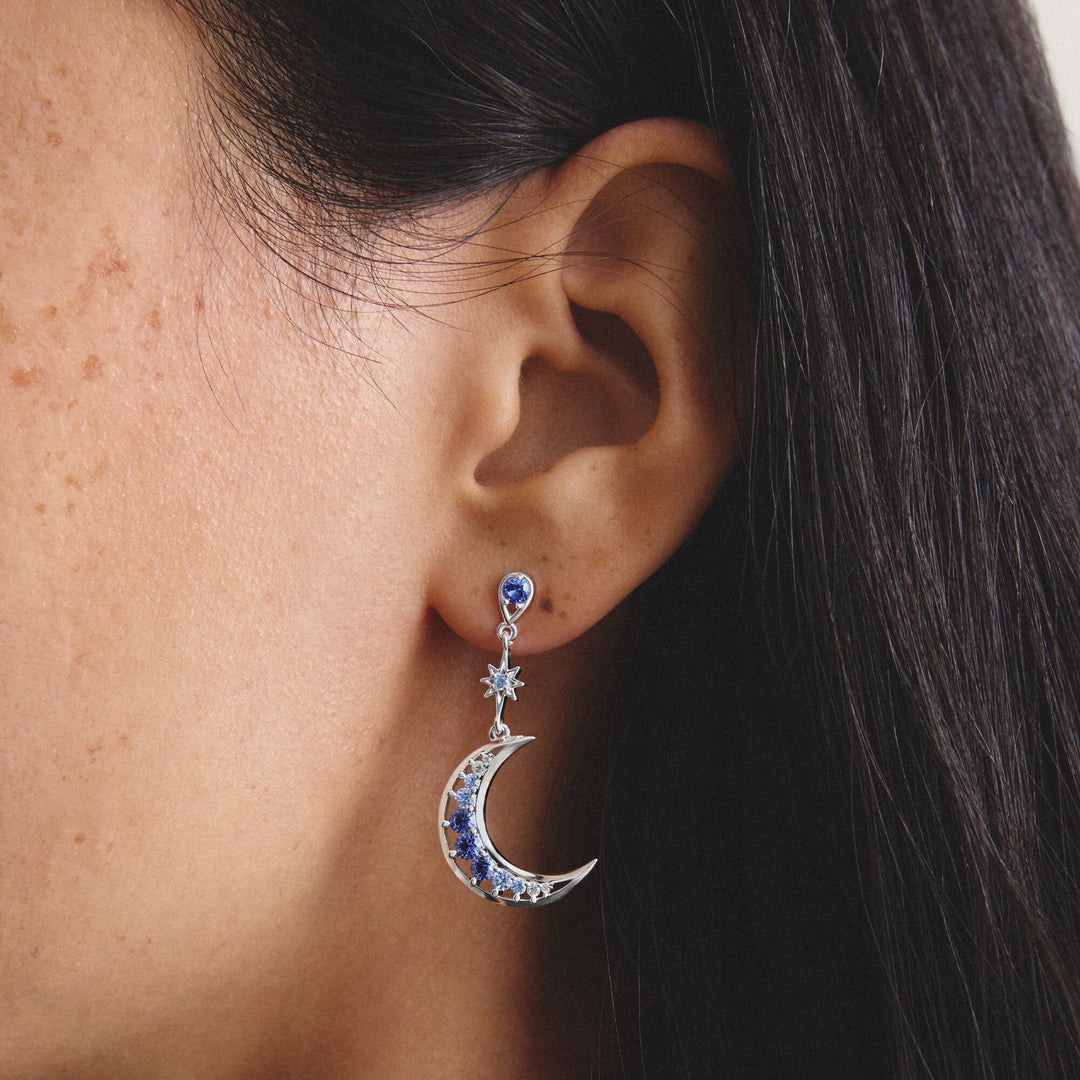 Thomas Sabo Earrings moon and star with blue stonesTH2379BLU