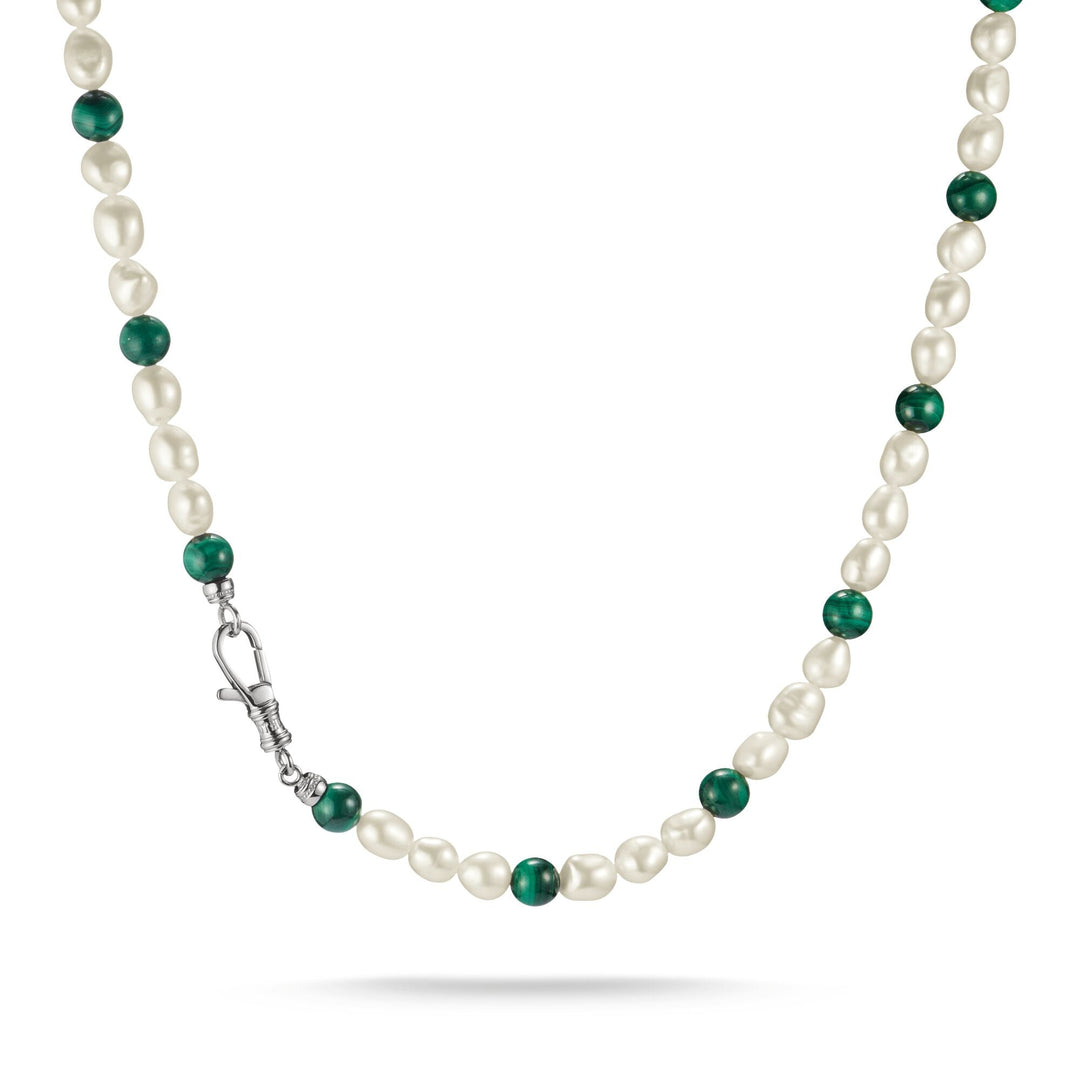 Thomas Sabo Stainless Steel Malachite and Freshwater Pearl Necklace TKE2407SGR