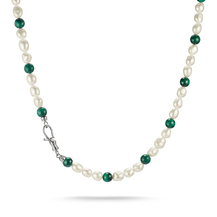 Thomas Sabo Stainless Steel Malachite and Freshwater Pearl Necklace TKE2407SGR