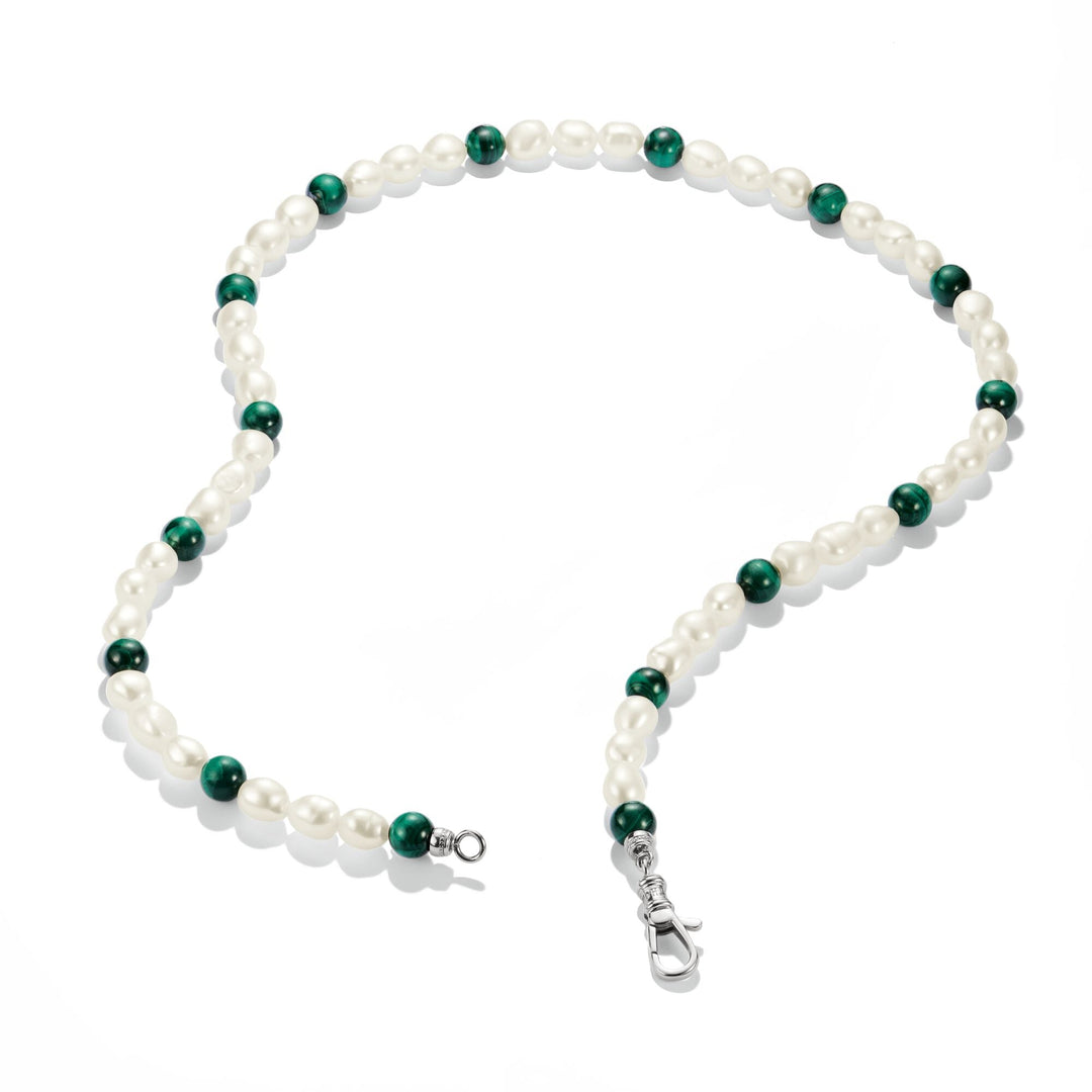 Thomas Sabo Stainless Steel Malachite and Freshwater Pearl Necklace TKE2407SGR