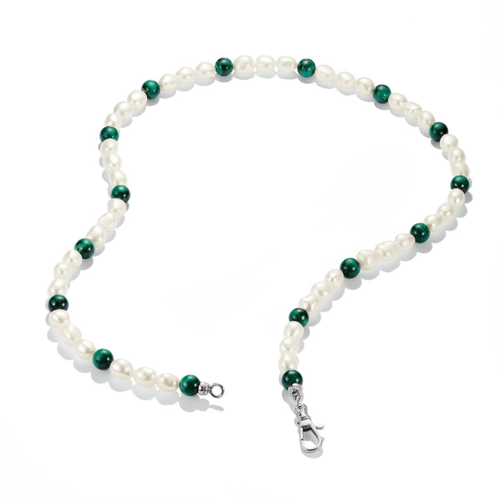 Thomas Sabo Stainless Steel Malachite and Freshwater Pearl Necklace TKE2407SGR