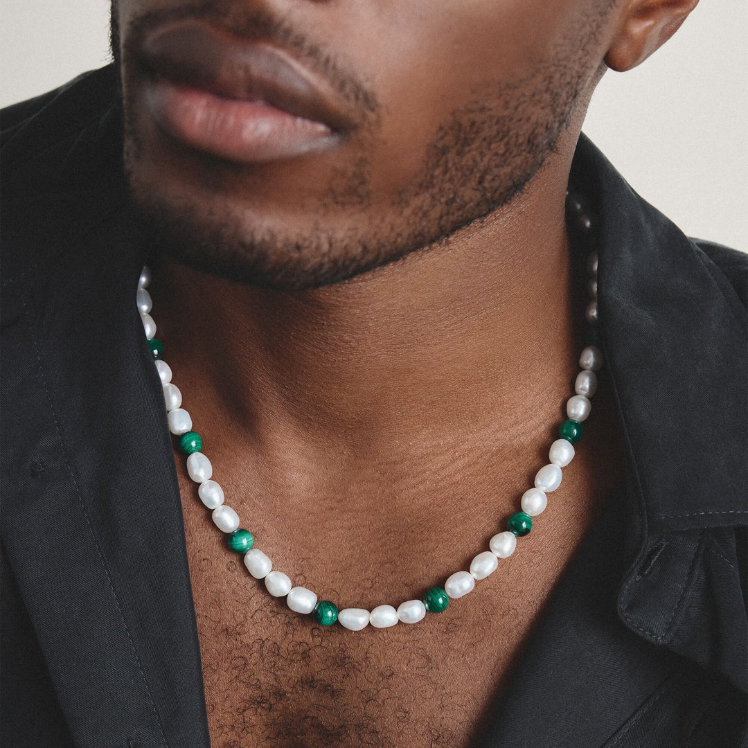 Thomas Sabo Stainless Steel Malachite and Freshwater Pearl Necklace TKE2407SGR