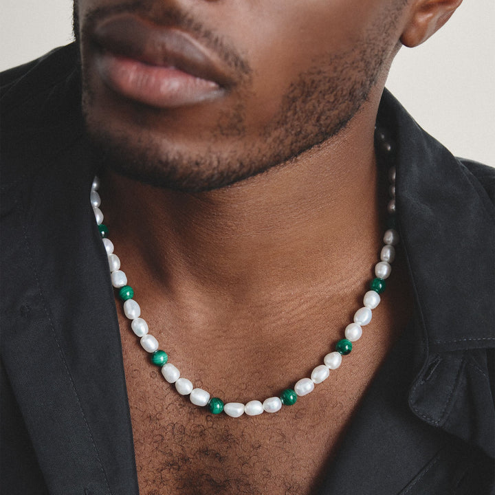 Thomas Sabo Stainless Steel Malachite and Freshwater Pearl Necklace TKE2407SGR