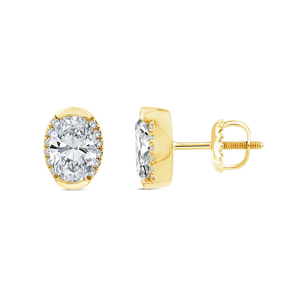 2.10ct Oval Lab Grown Diamond Semi Halo Stud Earrings in 9K Yellow Gold
