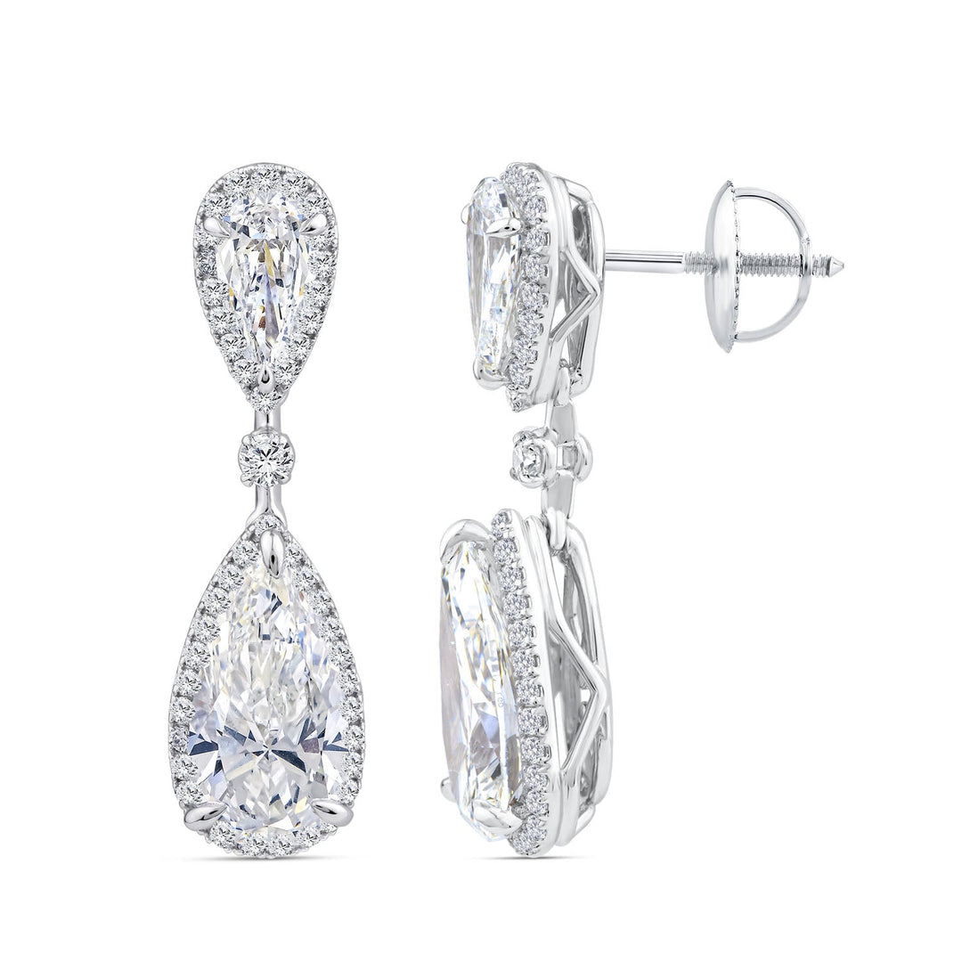 5.59ct Elongated Pear Lab Grown Diamond Drop Earrings in 18K White Gold