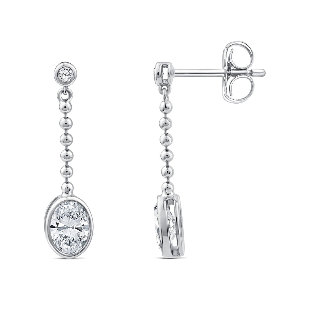 1.00ct Oval Lab Grown Diamond Chain Drop Earrings in 9K White Gold