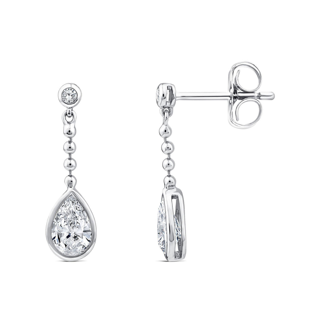1.00ct Pear Lab Grown Diamond Chain Drop Earrings in 9K White Gold