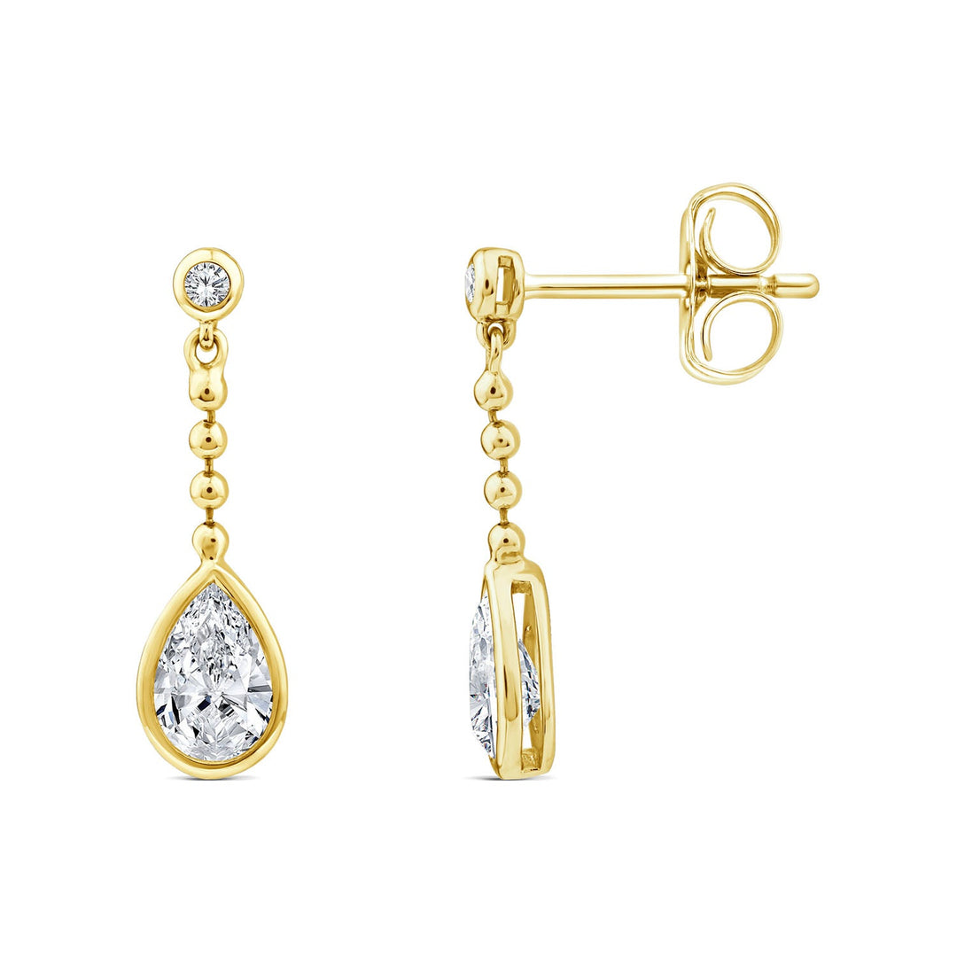 1.00ct Pear Lab Grown Diamond Chain Drop Earrings in 9K Yellow Gold