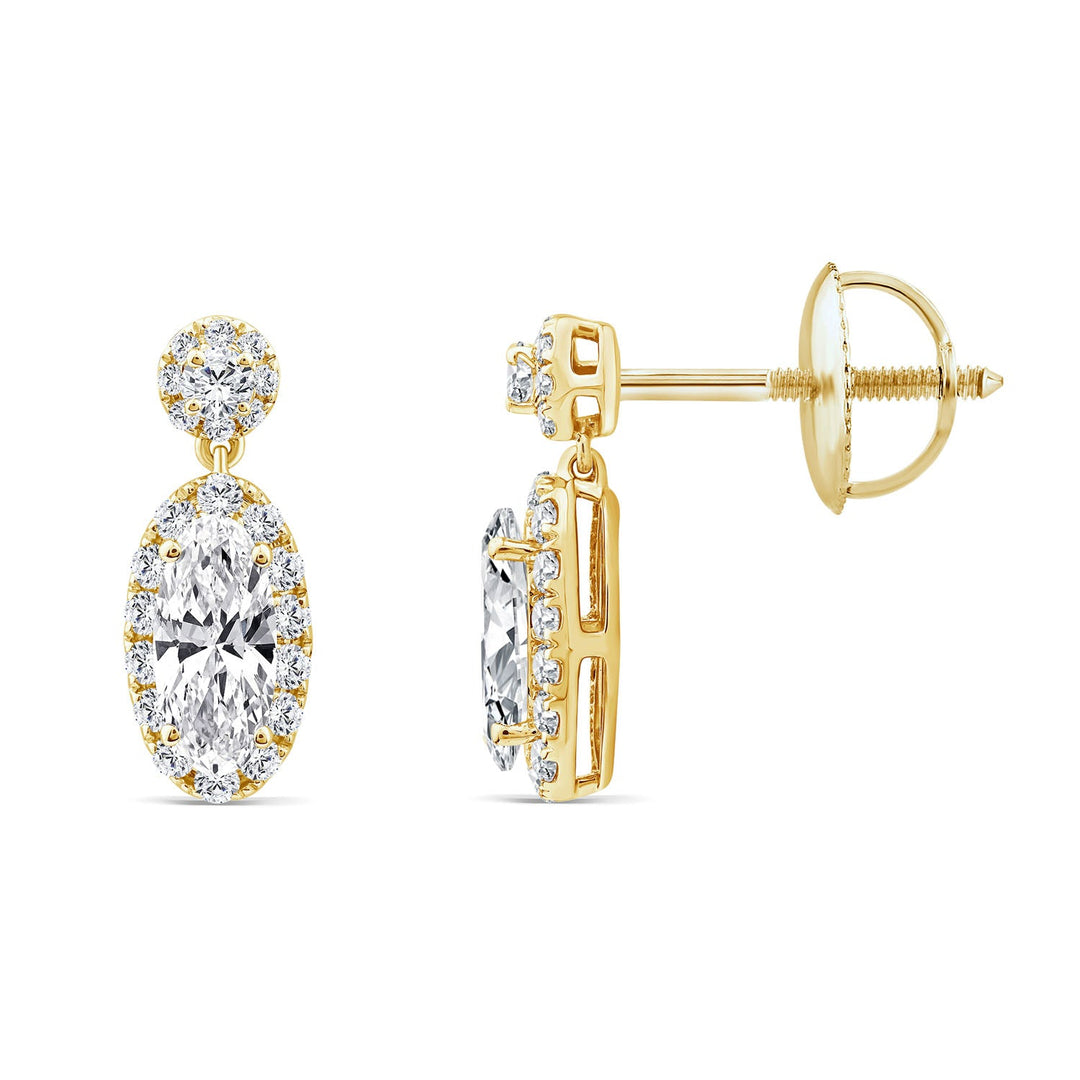 1.15ct Elongated Oval Lab Grown Diamond Drop Earrings in 18K Yellow Gold
