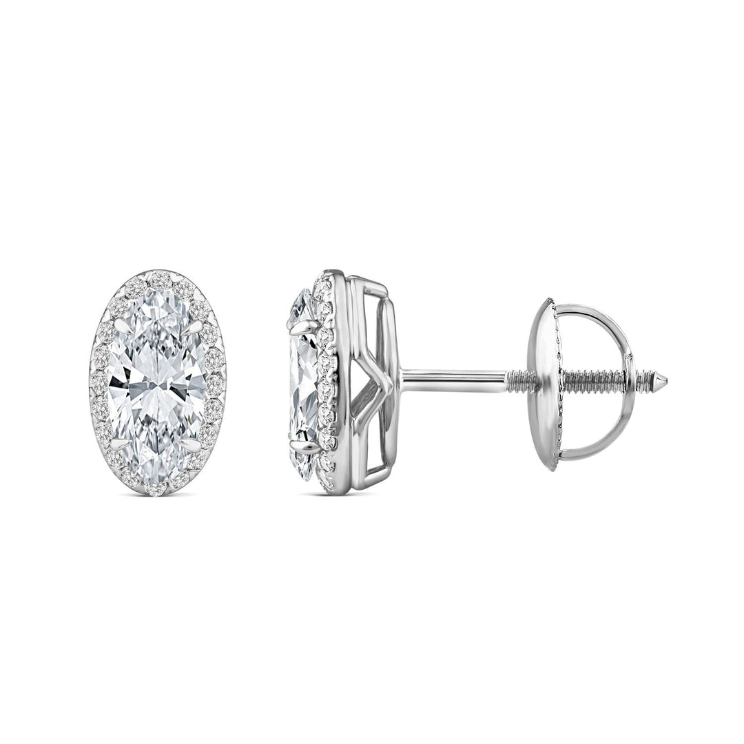1.60ct Elongated Oval Lab Grown Diamond Halo Earrings in 18K White Gold