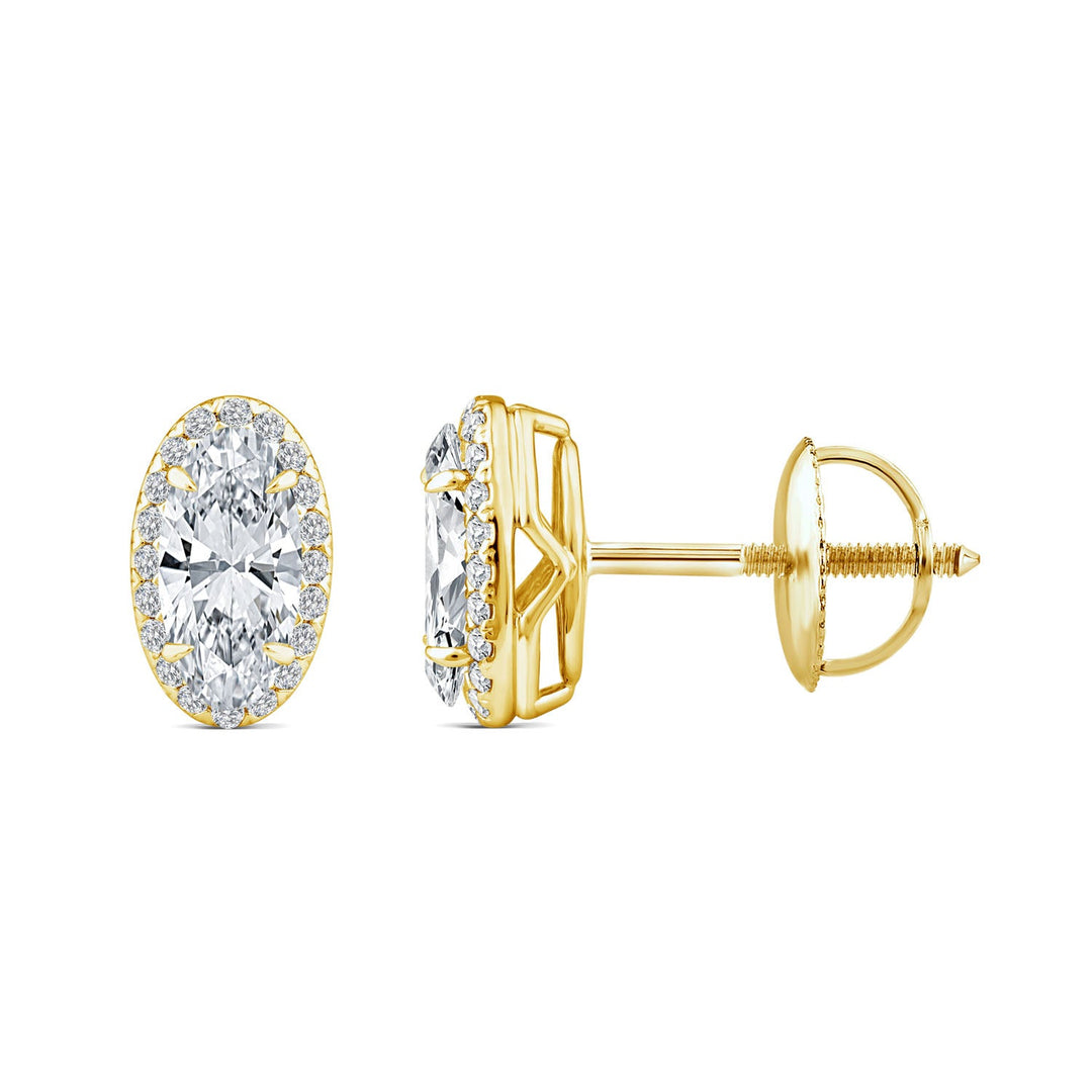 1.60ct Elongated Oval Lab Grown Diamond Halo Earrings in 18K Yellow Gold