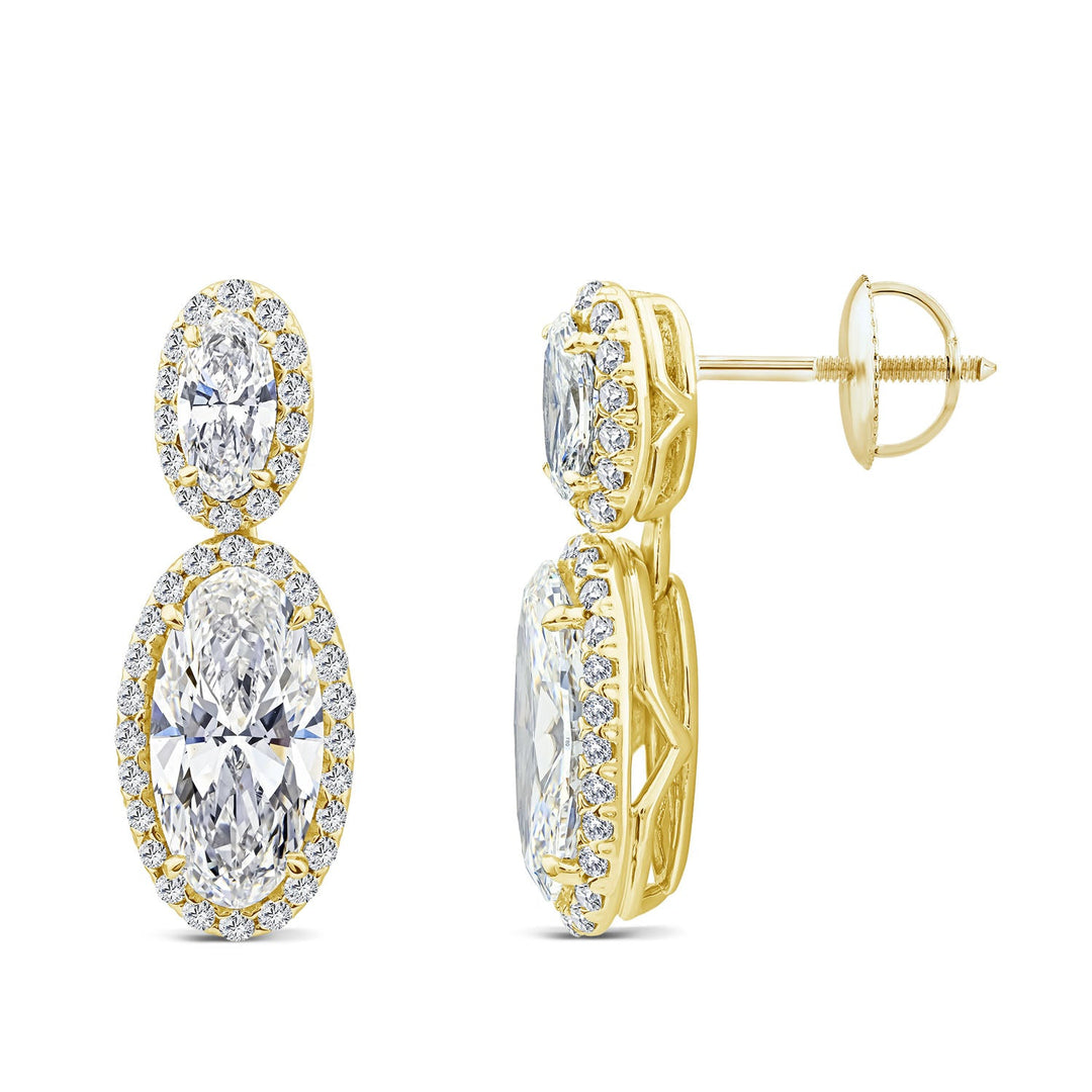 3.93ct Elongated Oval Lab Grown Diamond Drop Earrings in 18K Yellow Gold