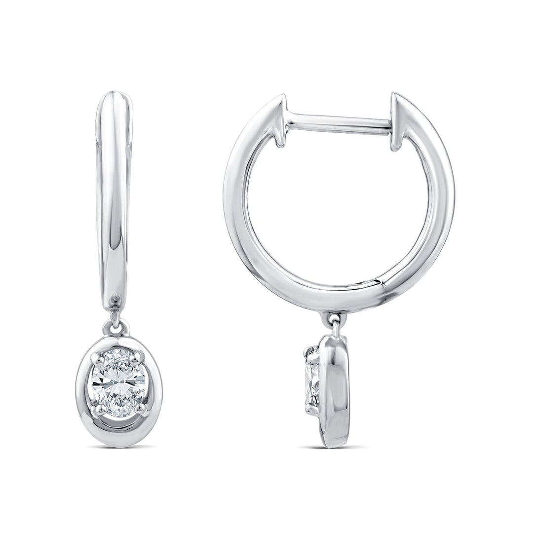 0.30ct Oval Lab Grown Diamond Drop Hoop Earrings in 9K White Gold
