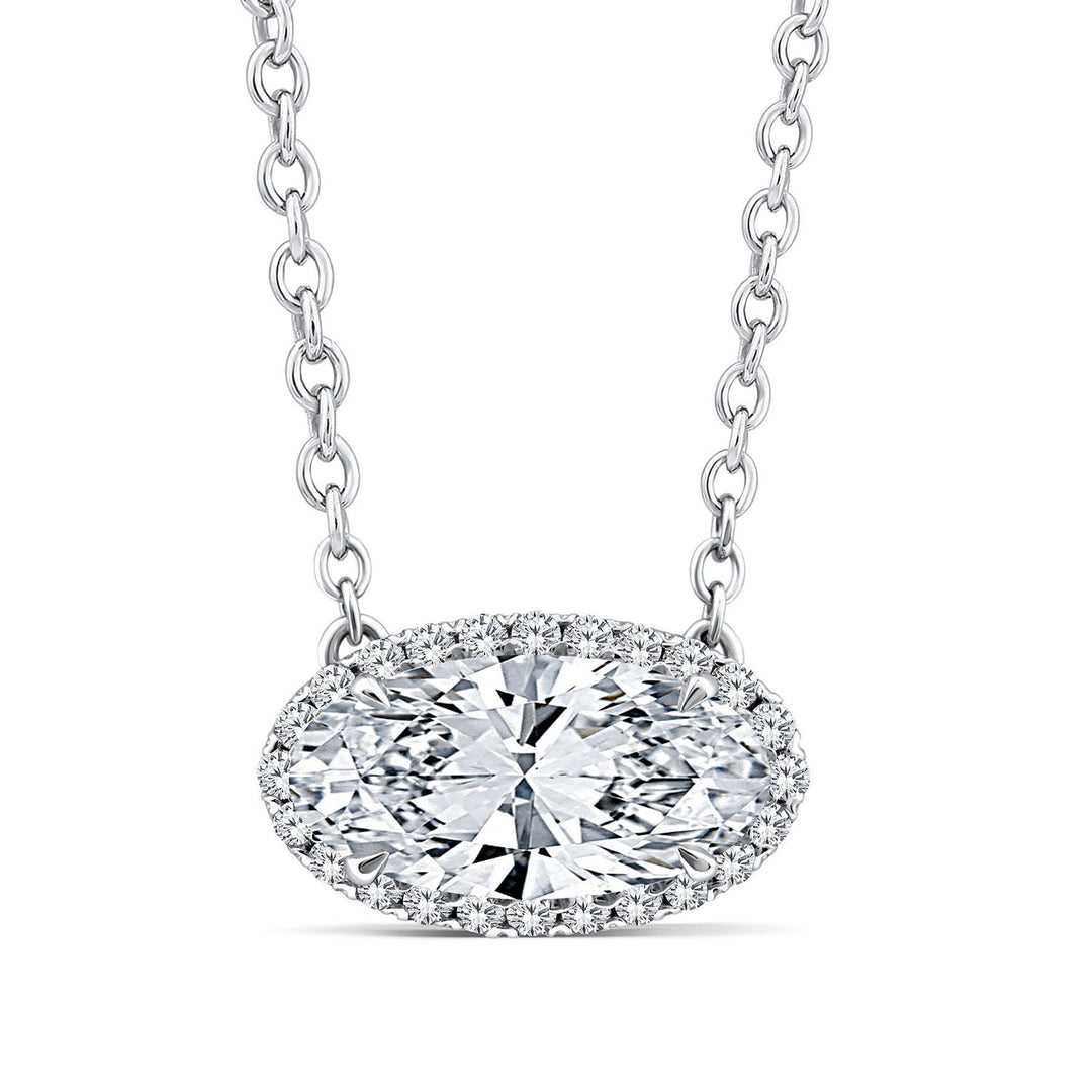 1.12ct Elongated Oval Lab Grown Diamond Necklace in 18K White Gold