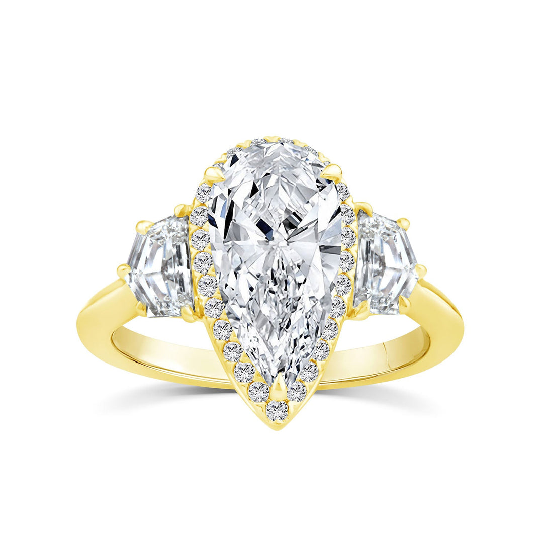3.48ct Elongated Pear Lab Grown Diamond Ring in 18K Yellow Gold