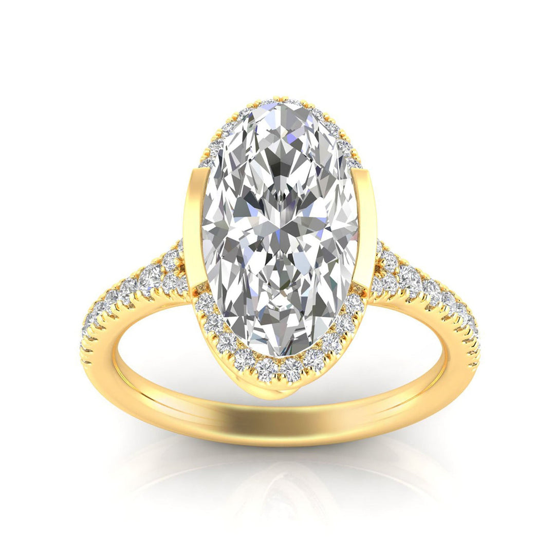 4.30ct Elongated Oval Lab Grown Diamond Ring in 18K Yellow Gold