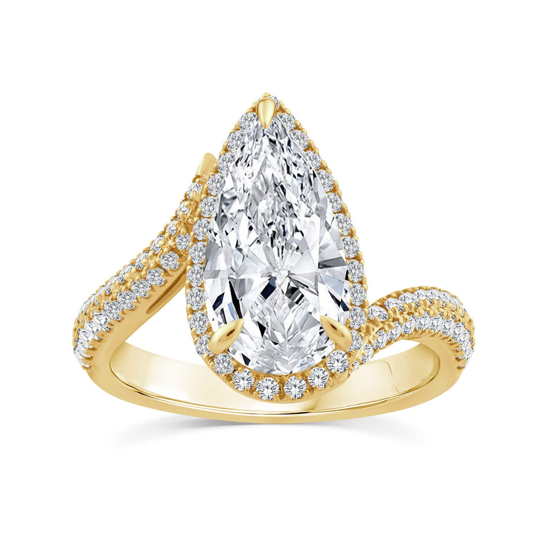 3.56ct Elongated Pear Lab Grown Diamond Ring in 18K Yellow Gold